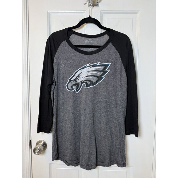 Majestic Philadelphia Eagles Raglan Shirt Grey Black Womens XXL - Picture 1 of 9